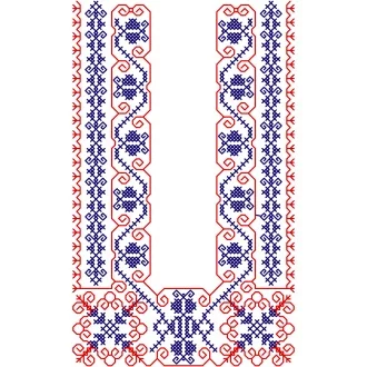 Ľudová výšivka RADOVAN - farebná varianta: červená svetlá - modrá tmavá